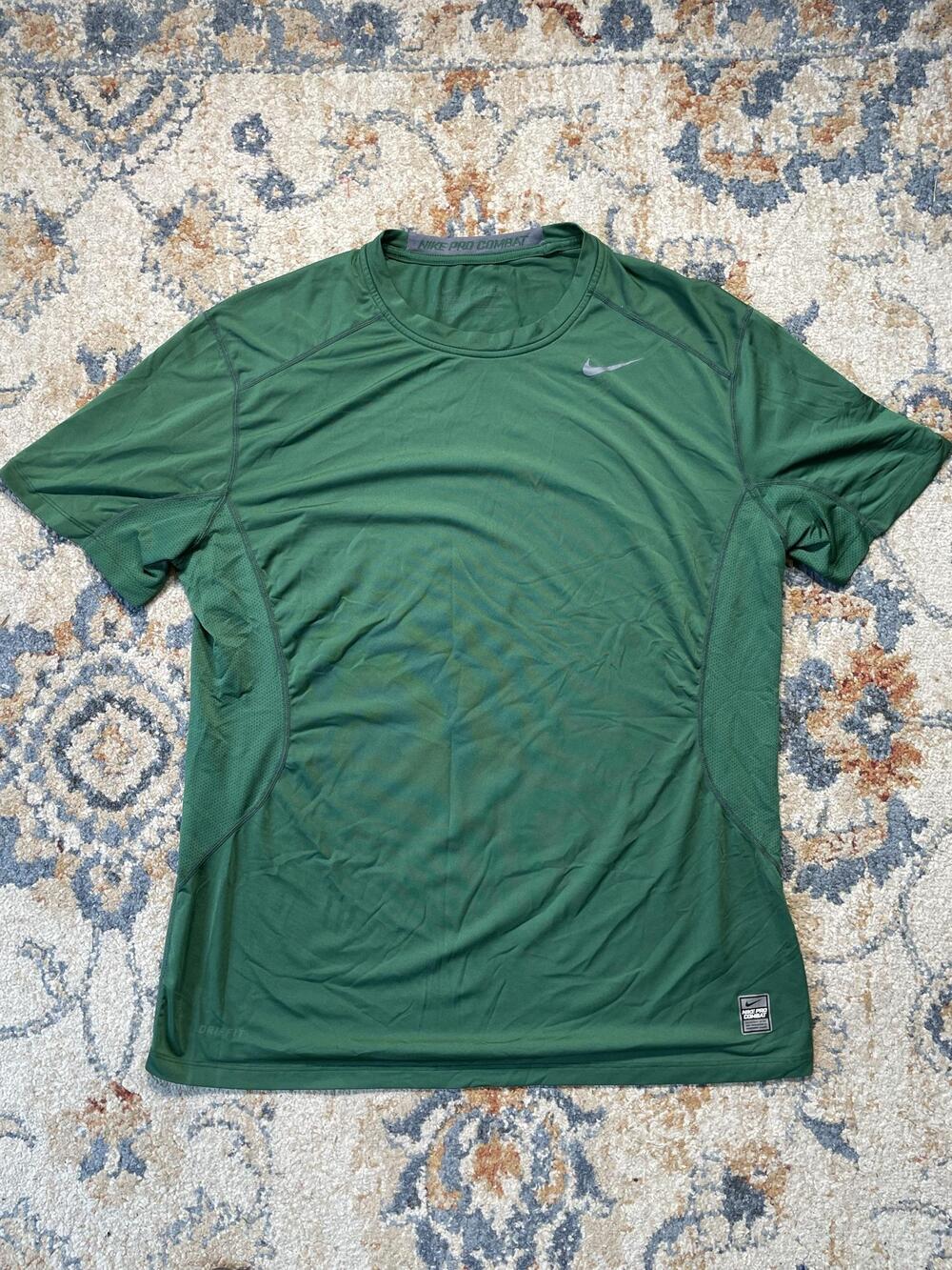 Nike Pro Combat Shirt Mens XL Green Dri-FIT Short Sleeve Fitted Training Top